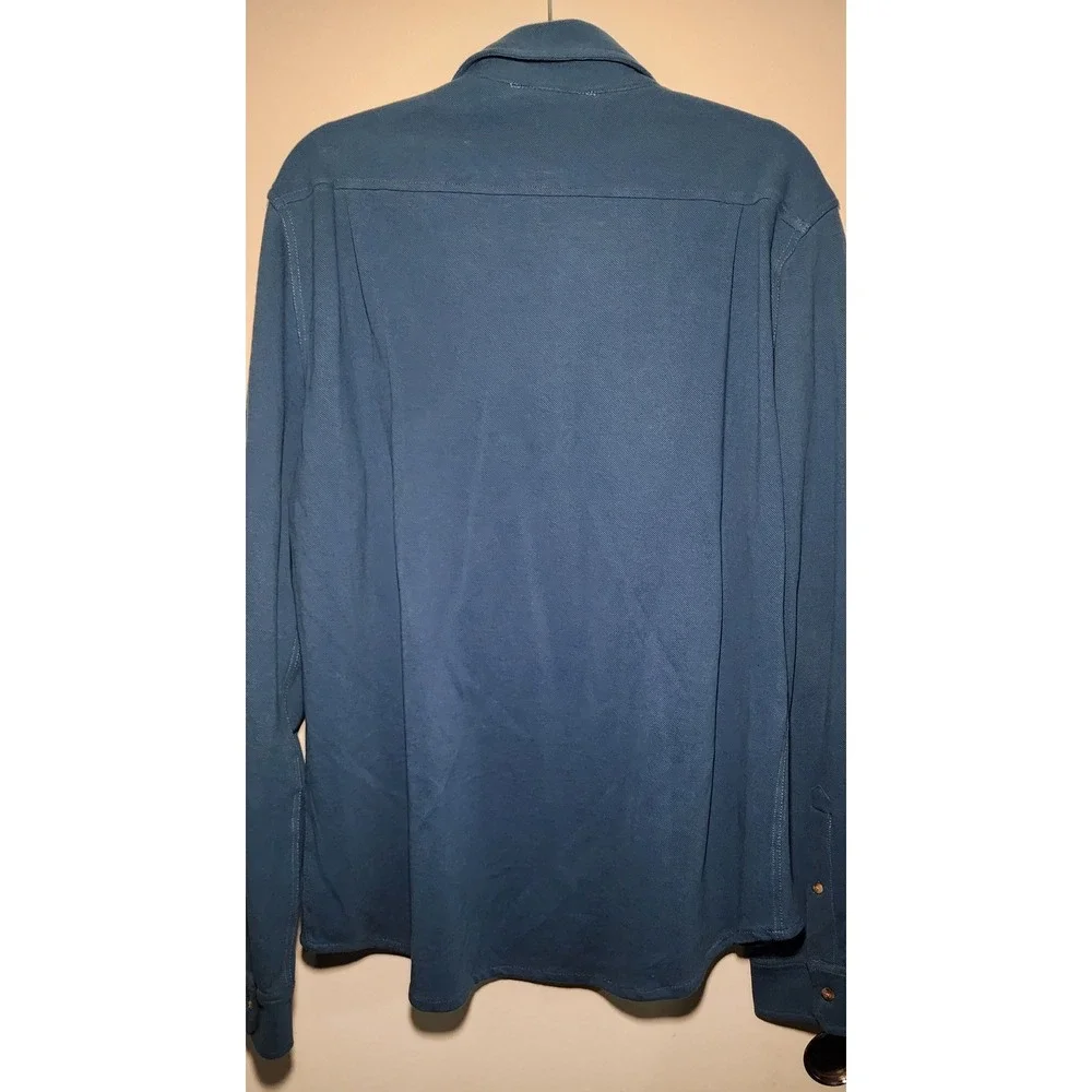 Hope&Henry Mens Long Sleeve Button Up Shirt Blue Size Large 100% Organic Cotton